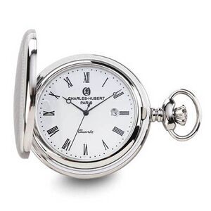 Charles Hubert Stainless Striped Case w/Engraving Area Pocket Watch